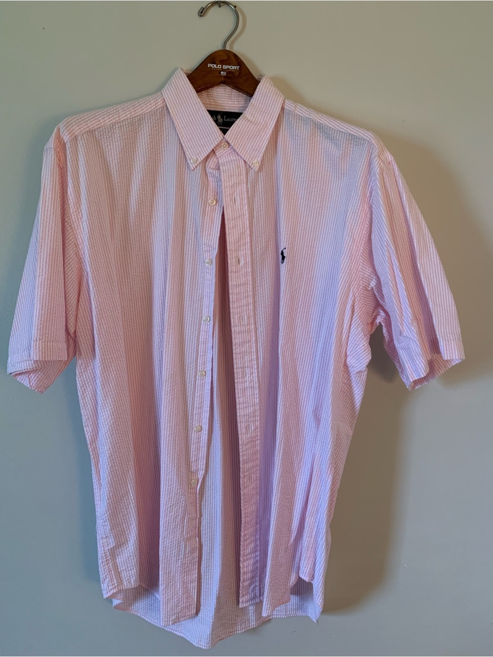 Ralph Lauren Pink Seersucker Short-Sleeve Button-Down Shirt